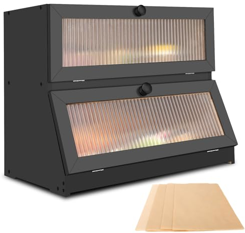 Wuciray Boîtes à Pain Bois Boite a Pain Bois 2 Niveaux avec 50pcs Papier Rangement Sulfurisé Huche à Pain Paniere Grande Capacité