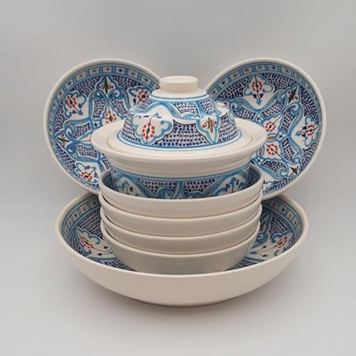 Service à couscous assiettes jattes Marocain Turquoise - 6 pers