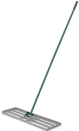 Rastrello livellante per prato, 75 x 25 cm, in acciaio inox con asta e maniglia, ideale per prati, campi da golf, fattoria e cortile