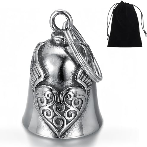 ZKGYUS Campanella guardian bell Portafortuna Moto Cuore Alato Protezione Motociclista Biker Triker, Amuleto Fornito in Custodia Regalo in Velluto,Stile aquila volante