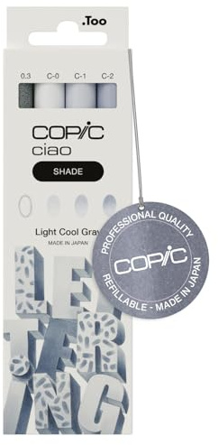 Copic Ciao Shade Set Light Cool Gray, 3 Twin Marker mit einer mittelbreiten und einer Brush-Spitze, inkl. Multiliner Cool Gray 0,3 mm