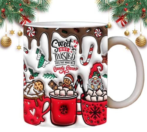 Hugsweet -Lebkuchenmann-Tasse – flach bedruckte Keramiktasse mit Winter-Süßigkeiten-Motiv, 350 ml, lustige Kaffeetasse, Süßigkeiten-Thema, Teetassen für Urlaub, Party, Weihnachten, 350 ml