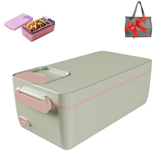 Lunch box elettrico riscaldato, scaldavivande ricaricabile con borsa termica, batteria integrata da 3200 mAh, contenitore in acciaio inossidabile rimovibile, lunch box autoriscaldante senza fili(Green