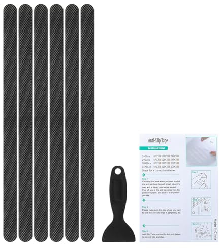 PATIKIL Bathtub Non Slip Stickers 14.96x0.79 Inch, 6 Pack Safety Shower Floor Anti Slip Stickers with Adhesive Decals Scraper for Bath Tub Shower Floor Stair, Black