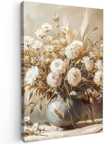 MuchoWow© Cuadros Decoracion Salon Modernos Dormitorios Cuadro Decorativos | 40x60 cm - de Lienzos Decorativo Decoración Cabecero Cama Flores - Jarrón - Naturaleza muerta - Beige