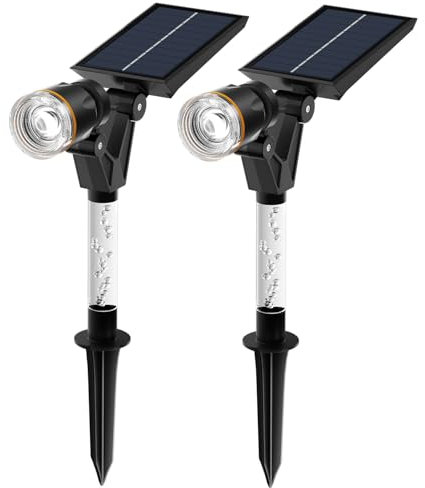 HAMLITE Solar Spot Light Outdoor Waterproof, Solar Lights Outdoor Garden 2 Pack, 3000K Wall Lights Dust to Dawn, Dimmable Garden Landscape Spot Light, Adjustable Spotlights for Yard, Driveway,Pathway