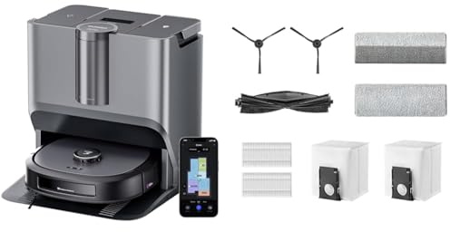 EUREKA Bundle of J20 Robot Aspirapolvere Lavapavimenti con Mappatura, del Mocio Cingolato 8000Pa, Rilevamento Ostacoli 3D, Autopulente Stazione 45°C Asciugatura Aria Calda