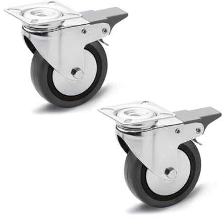 Ganter Normelemente Ruedas para aparatos, ruedas giratorias con bloqueo, 60 mm, 2 ruedas, 100 kg, revestimiento de goma, cuerpo de polipropileno, carcasa de acero, GN 22870-60-G-LF-L-ST
