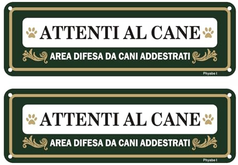 Cartel Attenti al Cane, 2 unidades, 25 x 8 cm, de aluminio, con adhesivo para locales y propiedad privada