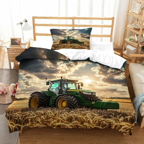 XiaopangXY FT Traktor Bed Linen Set Johndeer Bettbezug Microfaser Baumwolle Bettwäsche Set Mikrofaser Mit Kissenbezüge: 80 X 80cm, Luxuriös Bed Set Single（135x200cm）