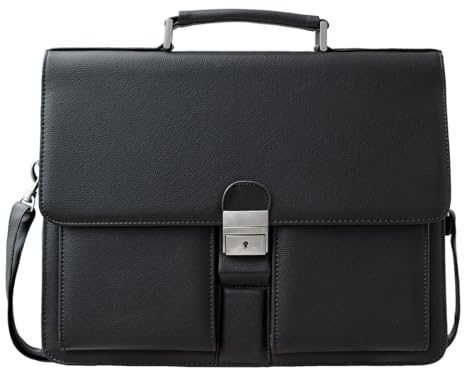 Mens Leather Briefcases Office Attorney Attache Case Ideal Gift Messenger Bag w/Padded Compartment for 14 Laptop, Black