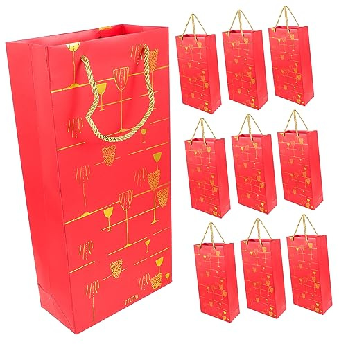 DIYEAH 10 Stück Rotwein Papiertragetaschen mit Goldprägung Hochwertige Geschenktüten für Hochzeiten Partys Geburtstage und Jubiläen Praktische Flaschenbeutel für Wein und Spirituosen