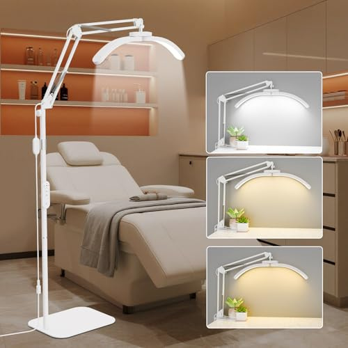 Lmaqfum Kosmetik Lampe mit Telefonhalterung, 3 Farbtemperaturen & 5 Helligkeiten, für Wimpernverlängerungen, Tattoo, Hautpflege, Nail Tech (Weiß)