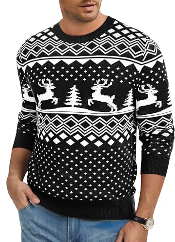 Jahetuul Maglione Natalizio Uomo Invernale Caldo Girocollo Maglioni di Natale a Maniche Lunghe Pullover con Stampa di Renna e Albero di Natale