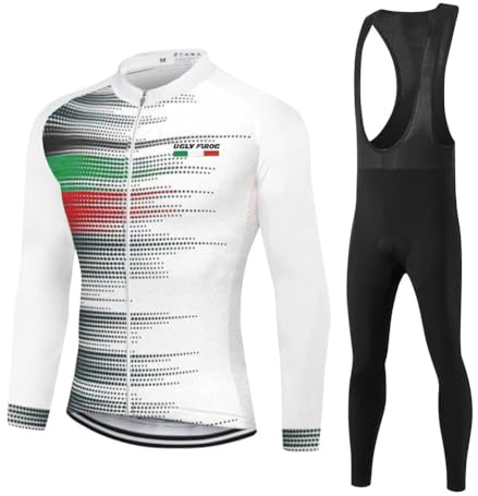 UGLY FROG Maglia Uomo Maniche Lunghe in Pile Termico Abbigliamento Invernale Bib Pantaloni Fondello + 20D Tute da Ciclismo per Il Ciclismo MTB Outdoor Wear
