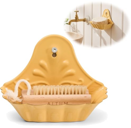 LS-LebenStil Emaille Seifen-Schale Gelb 16cm Altum Vintage Seifenhalter zur Wandbefestigung Seifenablage Seifenhalterung für Bad oder Küche oder als Schwammhalter in Dusche Badewanne