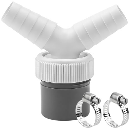 Drain Adaptor for Dishwasher and Washing Machine, Washing Machine Waste Splitter with 2 Hose Clamp, 0.74-0.95 Double Connection Pipe Thread Y Adapter for Hose Input Connector of Outlet 40 Mm Pipe