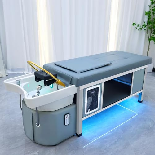 Professionelle Massageliege mit Shampoo, stilvoll mit cooler LED-Beleuchtung, viel Stauraum, blau
