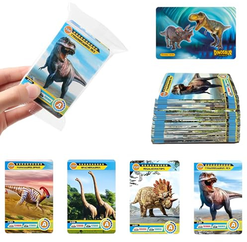 OPVYAEU 42 Carte Dinosauri per Bambini, Flashcards Educative Animali Preistorici e Carte Collezionabili, Gioco di Carte Didattico per Apprendimento e Memoria, Regalo per Ragazzi e Ragazze