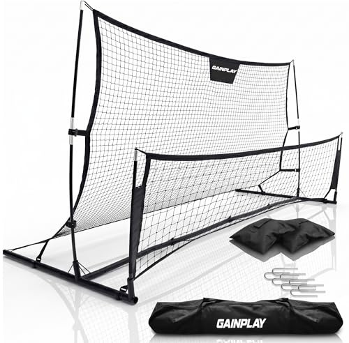 GainPlay Fußball Rebounder - 210x115cm – Doppelnetz Trainingsgerät für Pass- & Schusstraining, Stabiler Stahlrahmen, inkl. Tasche, Erdanker & Gewichte – Fußball Trainingsnetz für Kinder & Jugendliche