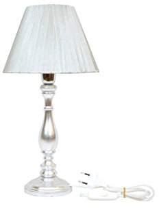 Lampada Lume Abatjour Stelo in Legno color Argento Paralume Argentato in Organza H. 40 cm
