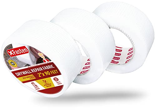 XFasten Drywall Tape Self Adhesive (3-Pack 270ft Total) Heavy-duty Fiberglass Drywall Mesh Tape for Dry Wall Repair, Joint Mesh Sealer, Patch Holes, and Sheetrock Seam Stress Cracks - 2-Inch x 90-Feet