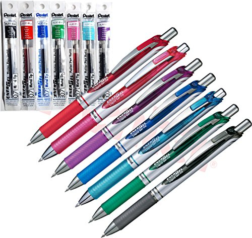 Pentel Energel (Druck-Gelschreiber, 0,7 mm, 7 Farben) + 7 Ersatzminen in den passenden Farben