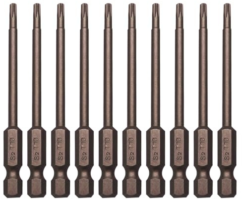 Sipery Lot de 10 embouts de tournevis magnétiques à tête Torx de 75 mm de long avec tige hexagonale de sécurité inviolable Torx T10