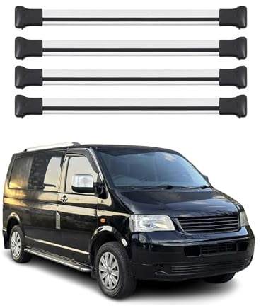 OMAC Dachträger für VW T5 T6 T6.1 Multivan Caravelle Transporter Alu Silber | TÜV/DIN 75302:2019 geprüft, bis 75 kg Traglast, Querträger, Grundträger