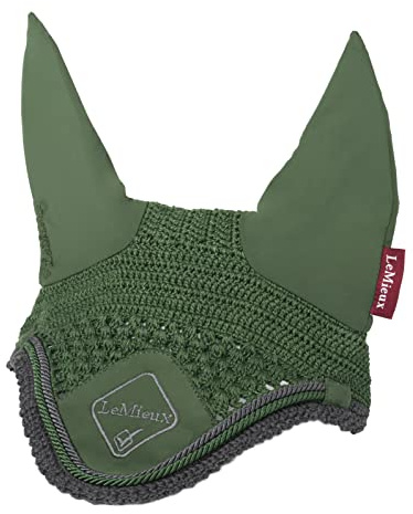 LeMieux Klassische gehäkelte Fliegenhaube mit bequemen Lycra-Ohren in Hunter Green – Sportpferdebekleidung für Wettkampfreiter – Größe L