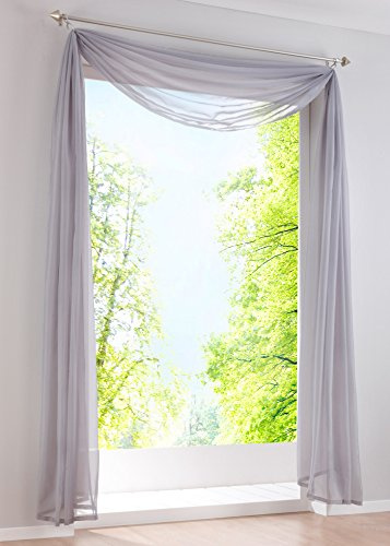 Yaland Voile Bogenvorhang Uni Querbehang HxB 500x140cm Silbergrau 1 Stück | Transparenter Hochzeitsvorhang Chiffon Freihandbogen einfarbig Wohnzimmer Gardinenschal Schalvorhang Bogenform