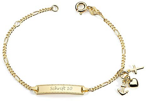 MATERIA Kinderarmband mit Gravur gold - 925 Sterling Silber vergoldet mit Glaube Liebe Hoffnung 14-16mm personalisiert