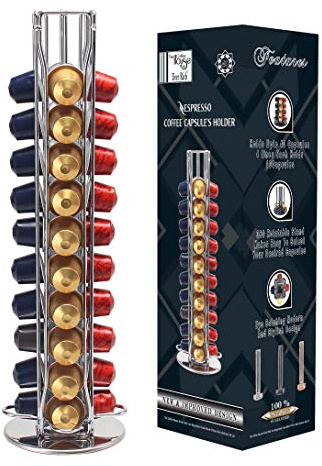Ever Rich ® Tower 40 Coffee Capsule Pod Holder - Rotating Design Compatible with Nespresso Coffee Pods (Z-Tower 40 Silver)