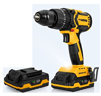 VITO - Perceuse Visseuse Brushless 20V + 2 batteries Lithium 2Ah Chargeur Coffret accessoires