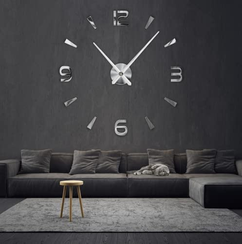 R&M ORIENT® 3D Wanduhr große Moderne Mute DIY – Luxus Dekoration Geschenk – Wandtattoo – Uhren für Büro Wohnzimmer Schlafzimmer Dekoartikel Home Office Quarzuhr (B-Silber)