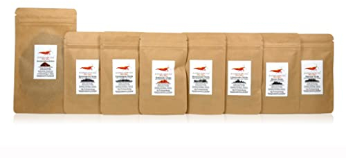 GARNELEN4YOU® Feed Line Proben-Bundle - Premium Garnelenfutter Set | 8 pflanzliche Sorten - wissenschaftlich abgestimmt | Made in Germany | Nachhaltige Verpackung | Garnelen, Krebse und Schnecken