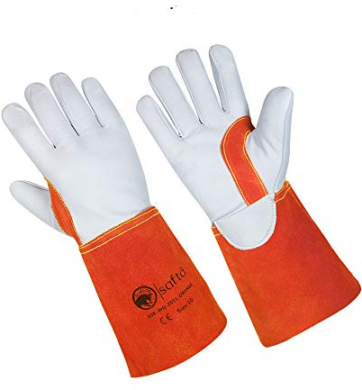 SAFTA Spark and Heat Proof Gloves, Sheep leather Palm & Top with Cow Split Leather Cuff, AZO free Ideal TIG Welding Gloves, Perfect for Gardening, Soldering, Metal Handling. (Size 10, Orange)