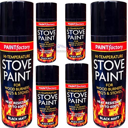 HZ ENTERPRISES 400ML HEAT RESISTANT MATT BLACK SPRAY STOVE HIGH TEMPERATURE PAINT METAL WOOD PLASTIC CERAMIC AEROSOL SPRAY (6)