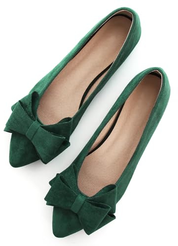 Sailing LU Bowknot Ballet Flats Womens Pointy Toe Flat Shoes Suede Dress Shoes Wear to Work Slip On Moccasins, E-Christmas Green-8232, 7 UK