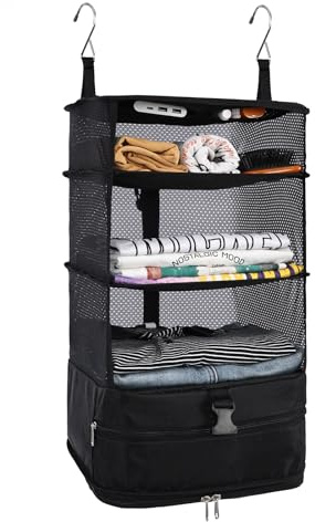 Surblue Kleiderschrank-Organizer zum Aufhängen 3 Ebenen faltbar, waschbarer Oxford-Stoff mit 2 Haken Schwarz L