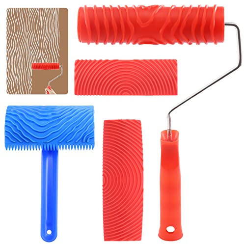 Mardatt Holzmaserung Malwerkzeug Set MS16 MS21 Gummi Empaistische Maserung Muster Roller Maler mit Griff, Kunst Tapete Imitation Holz Textur Maserung Werkzeug für DIY Wand Zimmer Dekoration