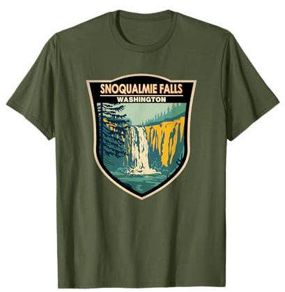Snoqualmie Falls Washington Waterfall Badge Vintage T-Shirt