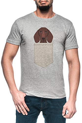 Pfeifer - Dackel, Weener Hund, Wiener Hund, Haustier Porträt, Wurst Hund, Haustier Herren Grau T-Shirt Kurzarm Men's Grey T-Shirt