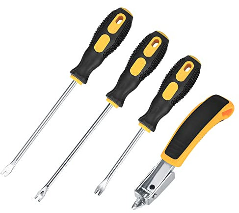 Lot de 4 outils pour enlever les agrafes et les punaises de tapissier, extracteur de clous très résistant, extracteur de clou, outil d'extraction pour la maison et le bureau – Poignées en caoutchouc