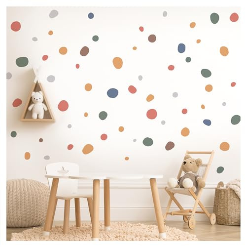 DEKO KINDERZIMMER Wandsticker Tupfen 92 Stück Wandtattoo für Kinderzimmer Klebepunkte Dots Kreise rot blau gelb Babyzimmer Wandaufkleber DK1013