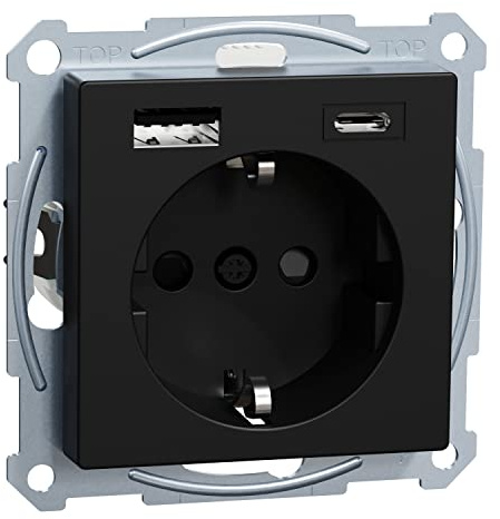 Schneider Electric Merten Schuko-USB-Steckdose, MEG2367-0403 | USB-A und -C, System M, schwarz matt