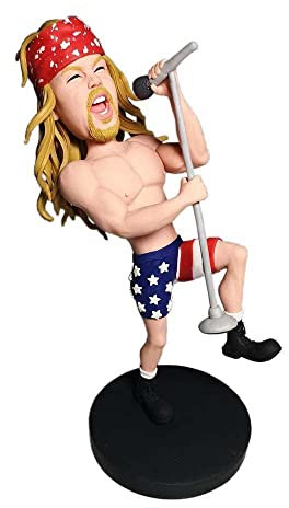 mydedor Benutzerdefinierte Bobble-Heads Figur Puppe, männlicher Rockstar in rotem Stirnband, benutzerdefinierter Wackelkopf, Wackelkopffiguren, handgefertigt, personalisierte