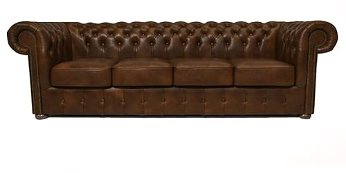 Chesterfield Bank Class Leder | 4-Sitzer | 2 bis 4 Wochen Lieferzeit (Cloudy Light Braun)