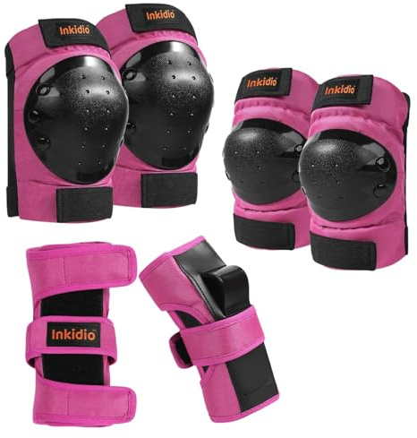 Inkidio barn/ungdom//Aduit kvinnor knäskydd armbågsskydd skyddsutrustning idealisk för rullskridskor inline-skridskoåkning, skateboardskoter, cykling, cykling cykel sport (medium (8-14 år), rosa)