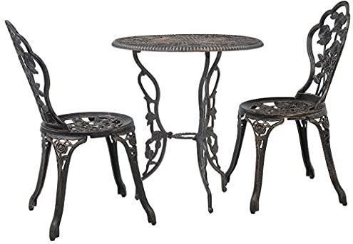 Keketa 3-teiliges Bistro-Set, Garten-Bistro-Set Bistrotisch und Stuhl für Balkon, Terrasse und Hinterhof Outdoor Gartenmöbel Terrasse Bistro Set Aluminiumguss Bronze